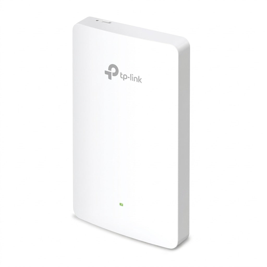 TP-Link AX1800 wall plate Wi-Fi 6 access point in matte white against a plain white background.