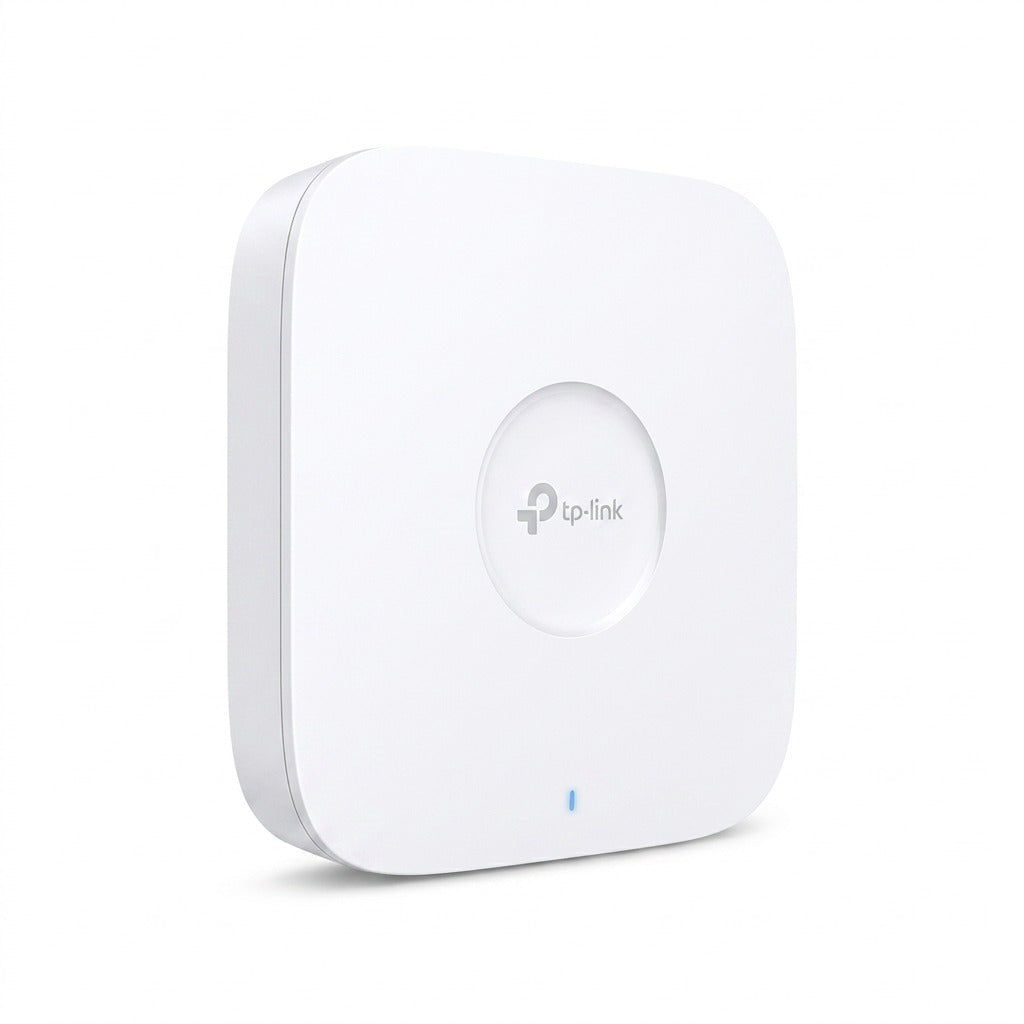 TP-Link Omada EAP653 AX3000 ceiling mount Wi-Fi 6 access point in white with status LED.