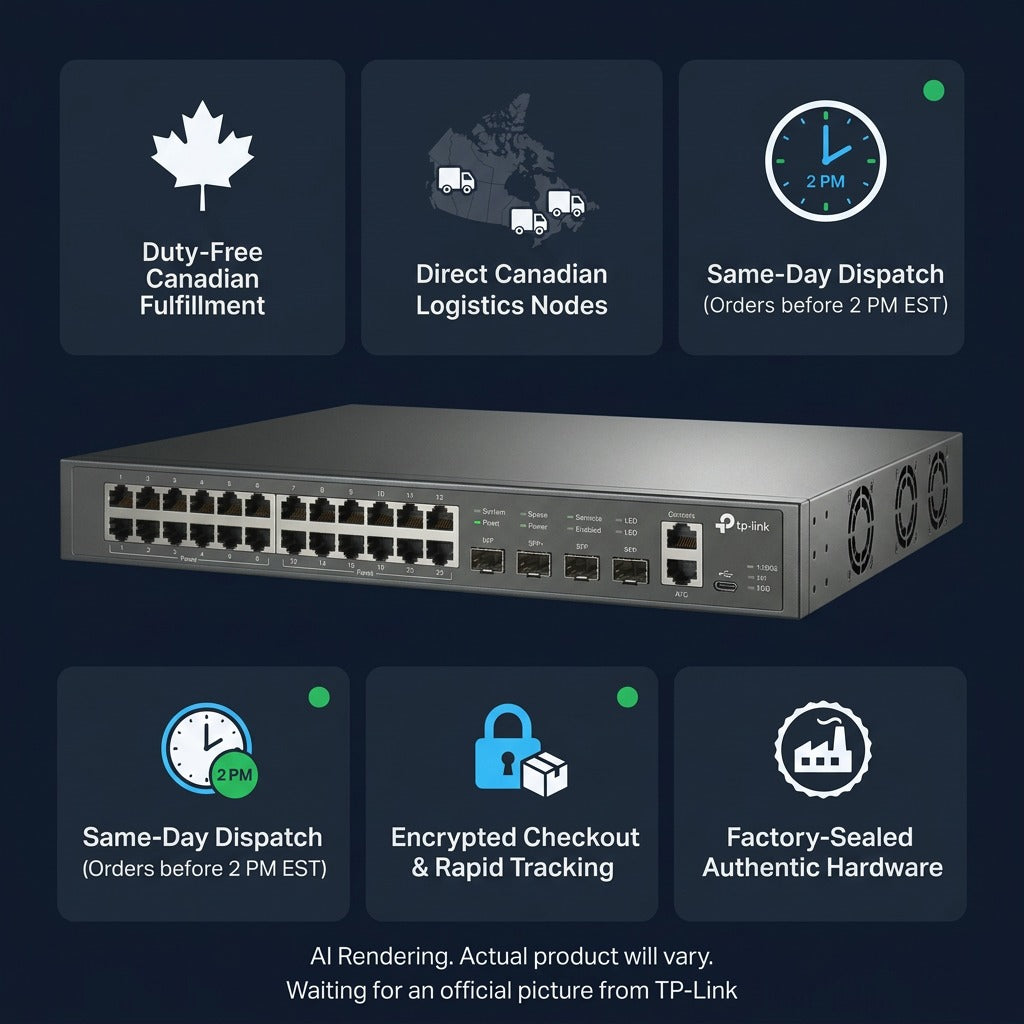 TP-Link JetStream 24-Port switch with Canadian shipping, same-day dispatch, and secure tracking.