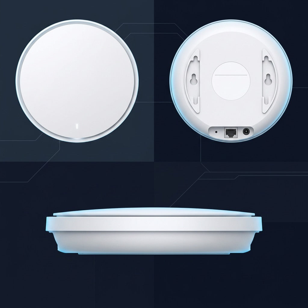Front, back, and side profile views of the TP-Link Omada EAP773 Wi-Fi 7 access point.