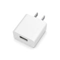 TechBasic white 1 Amp USB wall charger with 2-prong plug and single USB-A port on a white background.