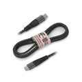Tech Basic 3 ft black braided USB-C to USB-C cable coiled with reinforced strain-relief connectors.